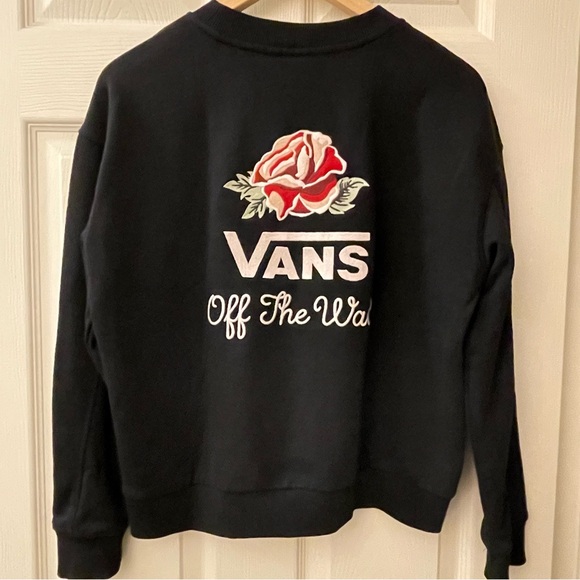 Vans Off The Wall Black Sweatshirt-Embroidered Rose Design Back- SMALL - Picture 2 of 10